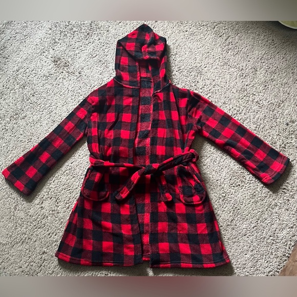 Hooded Plaid Kids Robe - Picture 2 of 3